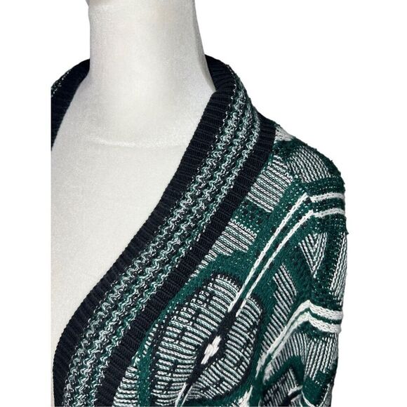 Staring at Stars Women’s Small Knit Sweater Open Front Green Oversized Geometric - Picture 2 of 6